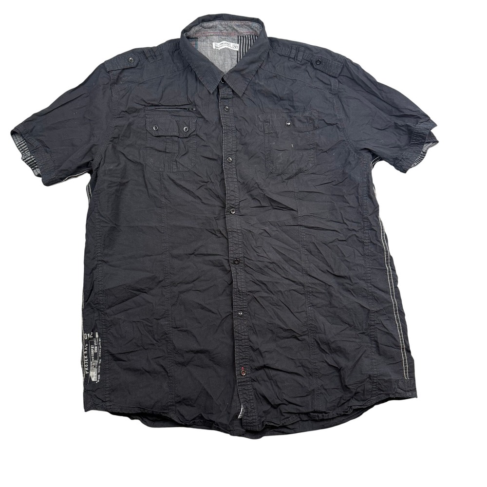 Projek Raw Mens 2XT Short Sleeve Button Down Shirt Black Utility Pockets